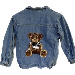 Teddy Bear Denim Kids Jean Jacket Large (11-12Y) School Fall Winter Friends